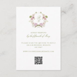 Tarjeta De Recepción Crest Monograma Floral Rosa Verde Boda