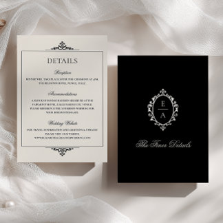 Tarjeta De Recepción Crest Oval Opulento Detalles de Boda Negros Dinero