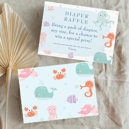 Tarjeta De Recepción Criaturas del Mar Azul lindo Diaper Raffle Baby Sh