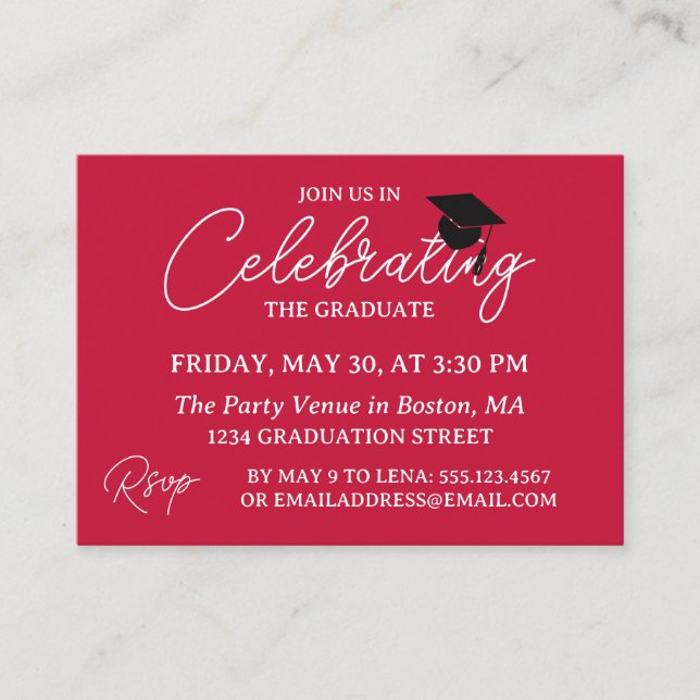 Tarjeta De Recepción Crimson Red Photo Mini Graduation Party Invite (Anverso)