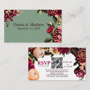 Tarjeta De Recepción Crisantema romántico Basil Verde RSVP Código QR