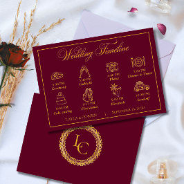 Tarjeta De Recepción Cronología de Boda con Marco de Oro Clásico y Mono