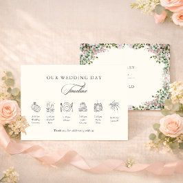 Tarjeta De Recepción Cronología de Boda en Jardín Elegante con Tono Ros