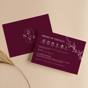 Tarjeta De Recepción Cronología de Boda Minimalista Boho Burgundy