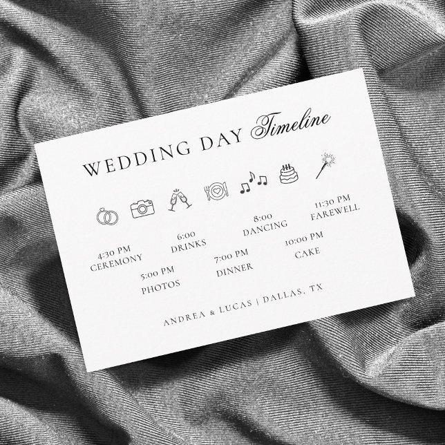 Tarjeta De Recepción Cronología de eventos del día de la boda elegante  (Subido por el creador)