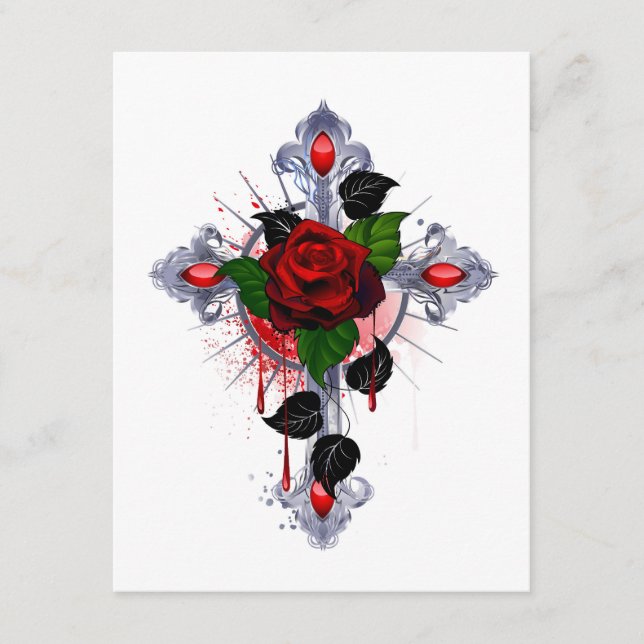 Tarjeta De Recepción Cruz de Plata con una Rosa Roja (Anverso)