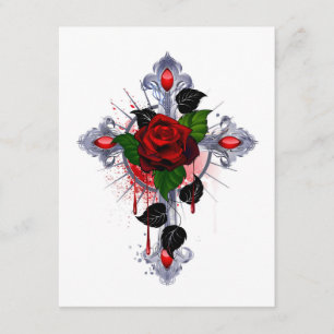 Tarjeta De Recepción Cruz de Plata con una Rosa Roja