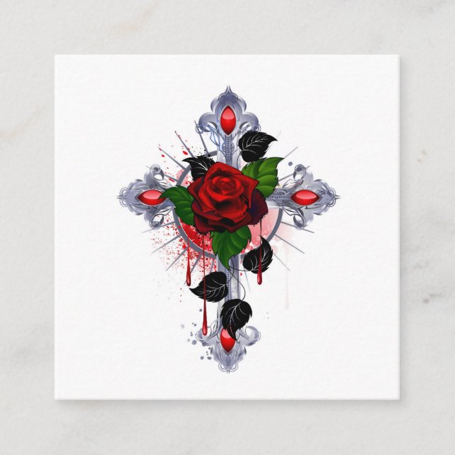 Tarjeta De Recepción Cruz de Plata con una Rosa Roja (Anverso)