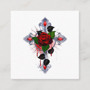 Tarjeta De Recepción Cruz de Plata con una Rosa Roja