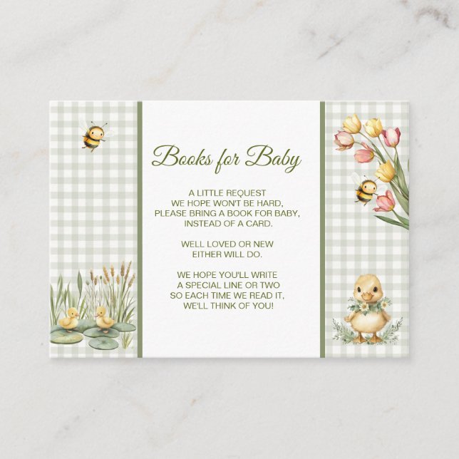 Tarjeta De Recepción ¡Cua! Libros de Cuadros de Gingham para Bebé Pato (Anverso)