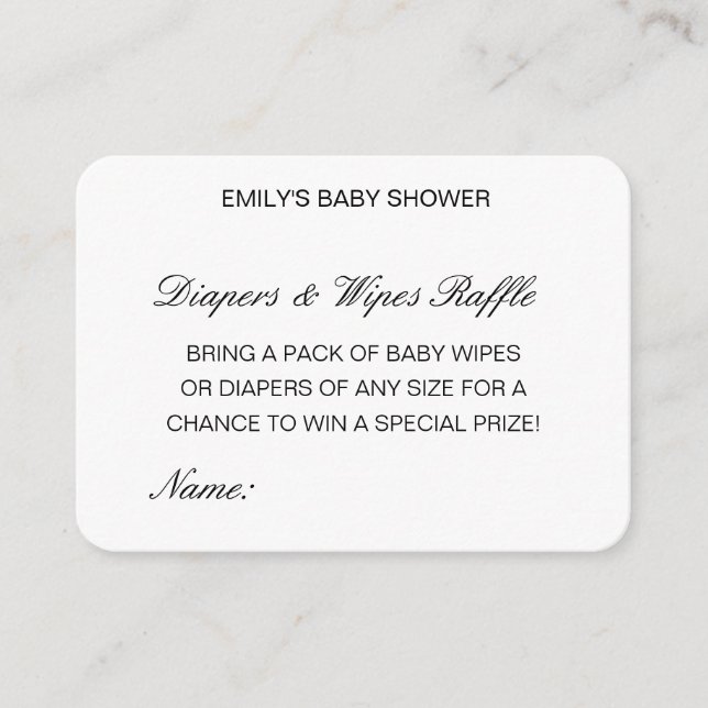 Tarjeta De Recepción Cuadros editables Wipes Raffle Baby Shower Inserto (Anverso)