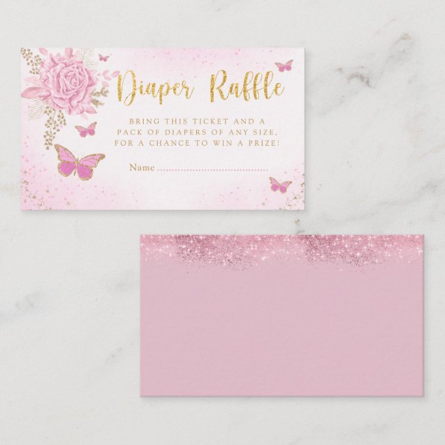 Tarjeta De Recepción Cubo de mariposa Baby Shower Diaper Raffle Ticket  (Anverso / Reverso)