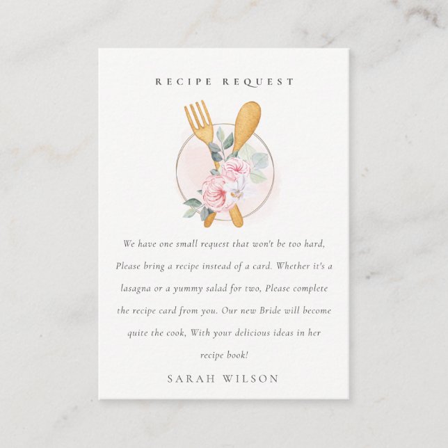 Tarjeta De Recepción Cuchara Receta Floral de horquilla solicitud Ducha (Anverso)
