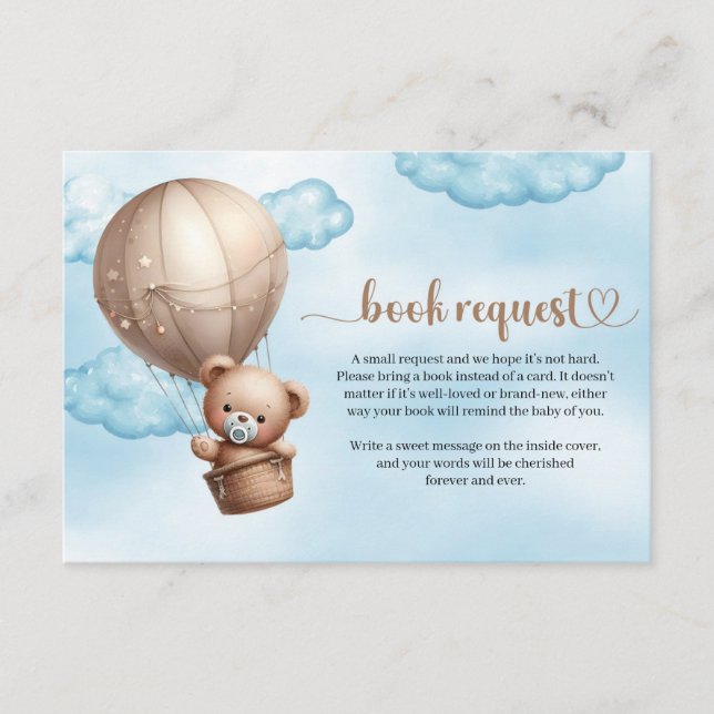 Tarjeta De Recepción Cuidada acuarela marrón oso de peluche globo de ai (Anverso)