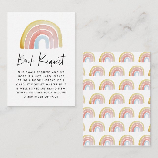 Tarjeta De Recepción Cuidada acuarela Rainbow Baby Shower Book Request (Anverso / Reverso)