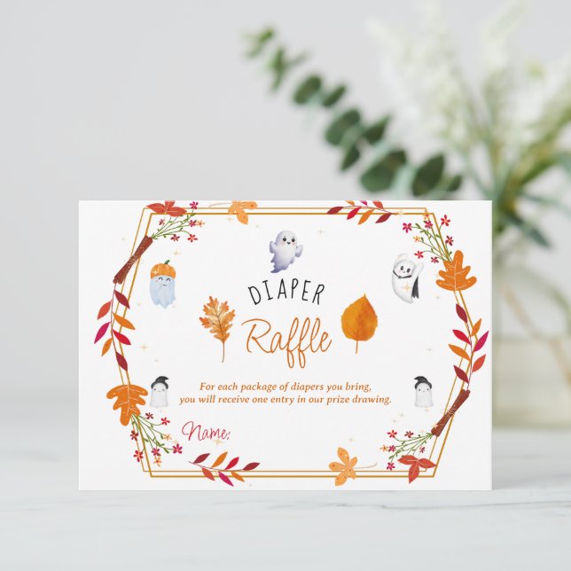 Tarjeta De Recepción Cuidada Halloween Fantasmas de pañales rifa de beb (Anverso de pie)