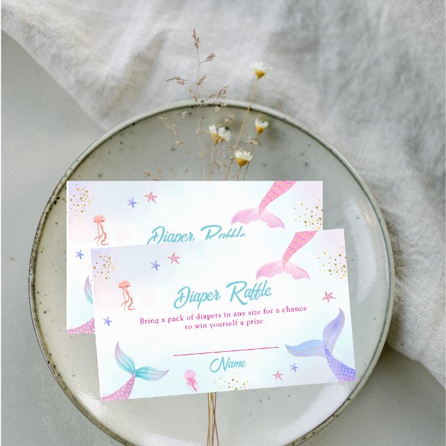 Tarjeta De Recepción Cuidada Mermaid Summer Tail Diaper Raffle Baby Sho (Cute Summer Mermaid Tail Diaper Raffle Baby Shower Enclosure Card)