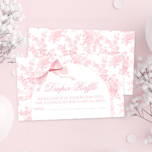Tarjeta De Recepción Cuidada Toile Rosa Bow Bow Niña Ducha Diaper Raffl