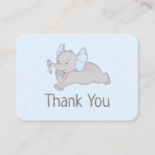 Tarjeta De Recepción Cuidado elefante bebé con lápiz azul Gracias tarje