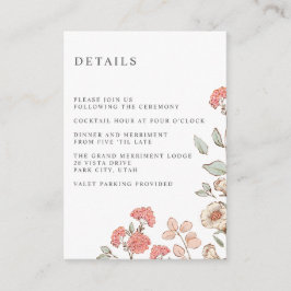 Tarjeta De Recepción Cuidados detalles del BODA de flores de Rubor