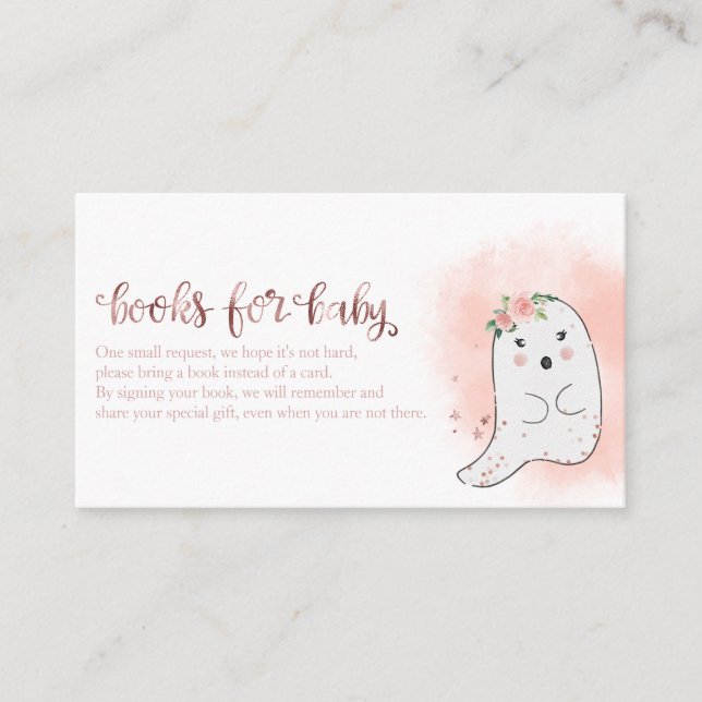 Tarjeta De Recepción Cuidados Fantasma Halloween Libros De Baby Shower  (Anverso)