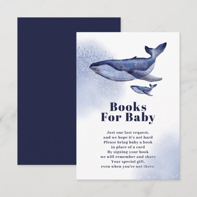 Tarjeta De Recepción Cuidados libros de acuarela de ballena azul para b (Anverso / Reverso)