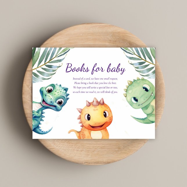 Tarjeta De Recepción Cuidados Libros De Baby Shower De Dinosaurios Para (Playful Watercolor Dinosaur Baby Shower Enclosure Card)