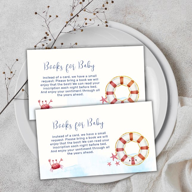 Tarjeta De Recepción Cuidados Libros De Cangrejos Náuticos Starfish Par (Cute Nautical Crab Starfish Books For Baby Shower Enclosure Card)