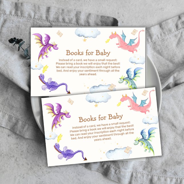 Tarjeta De Recepción Cuidados Libros De Fairytale Magic Dragon Para Bab (Cute Fairytale Magic Dragon Books For Baby Shower Enclosure Card)