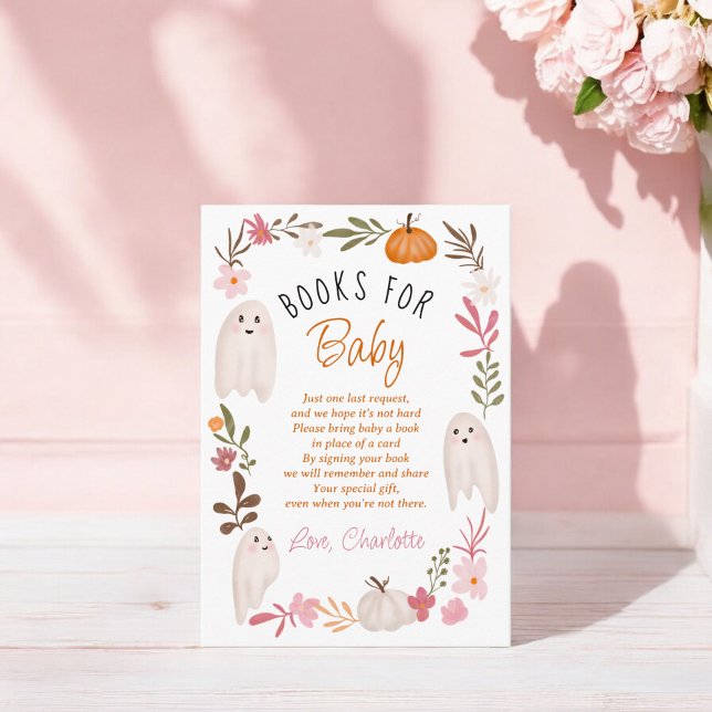 Tarjeta De Recepción Cuidados libros de Fantasmas de Halloween para la  (Cute Halloween Ghosts books for baby shower Enclosure Card)