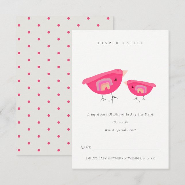 Tarjeta De Recepción Cuidadoso arcoiris rosa Birdy Diaper Raffle Baby S (Anverso / Reverso)