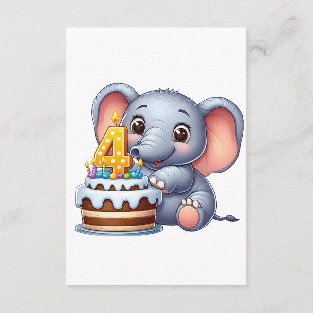 Tarjeta De Recepción Cumpleaños 4 de elefante lindo (Anverso)