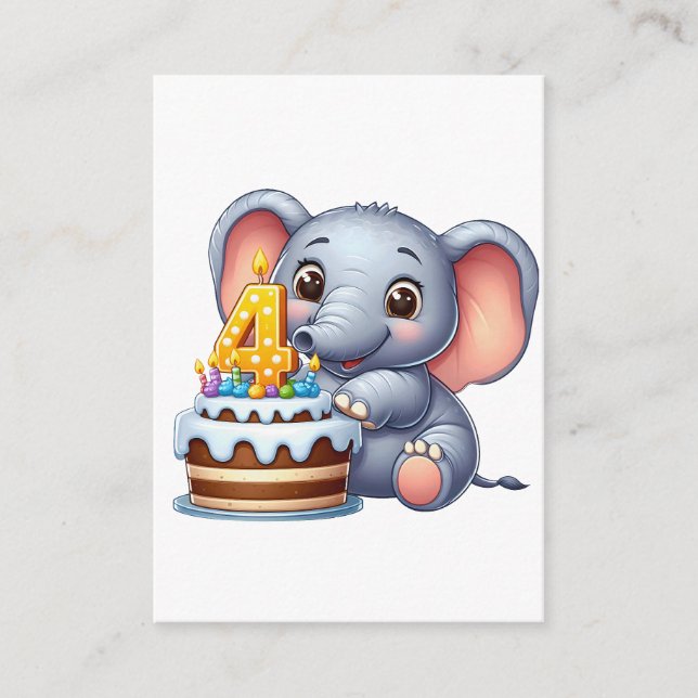 Tarjeta De Recepción Cumpleaños 4 de elefante lindo (Anverso)