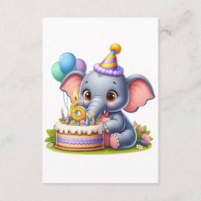 Tarjeta De Recepción Cumpleaños 6 de elefante lindo (Anverso)
