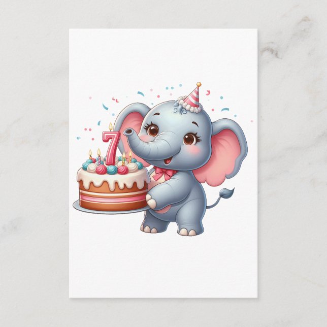 Tarjeta De Recepción Cumpleaños 7 de elefante lindo (Anverso)