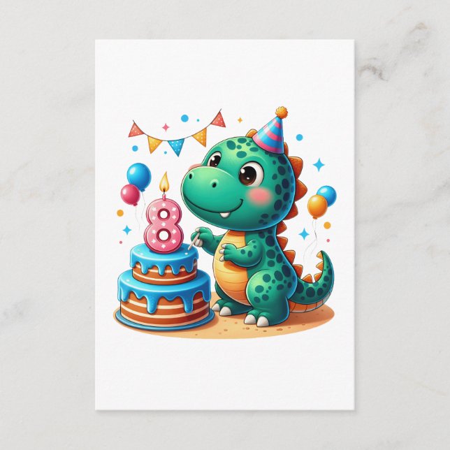 Tarjeta De Recepción Cumpleaños 8 de Dino (Anverso)