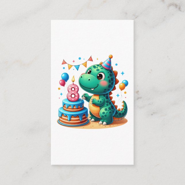 Tarjeta De Recepción Cumpleaños 8 de Dino (Anverso)