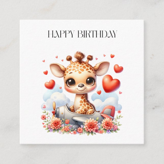 Tarjeta De Recepción Cumpleaños Avión Jirafa (Anverso)