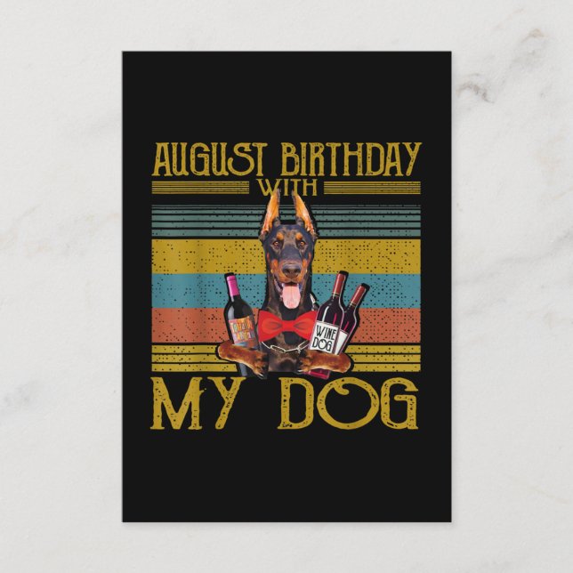 Tarjeta De Recepción Cumpleaños De Agosto Con Mi Perro Doberman Pinsche (Anverso)