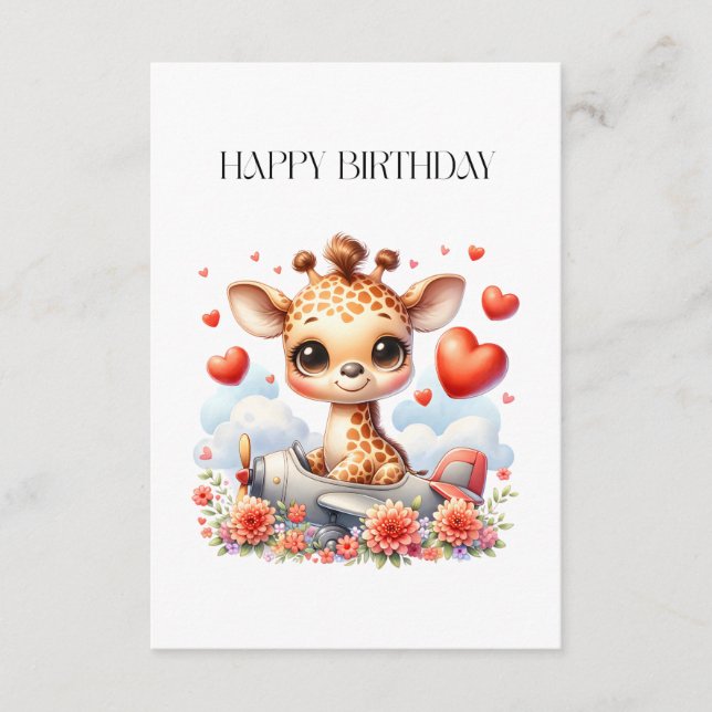 Tarjeta De Recepción Cumpleaños de Avión de Jirafa (Anverso)
