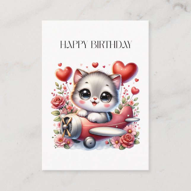 Tarjeta De Recepción Cumpleaños de Kitten Pilot (Anverso)