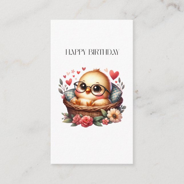 Tarjeta De Recepción Cumpleaños de Pollita Inteligente (Anverso)