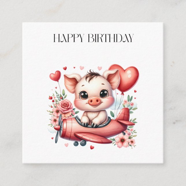 Tarjeta De Recepción Cumpleaños del piloto cerdo (Anverso)