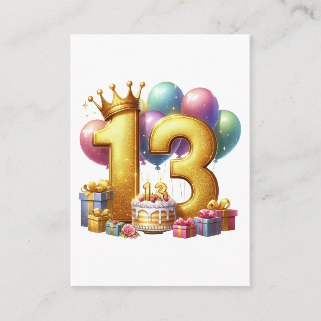 Tarjeta De Recepción Cumpleaños dorado número 13 (Anverso)