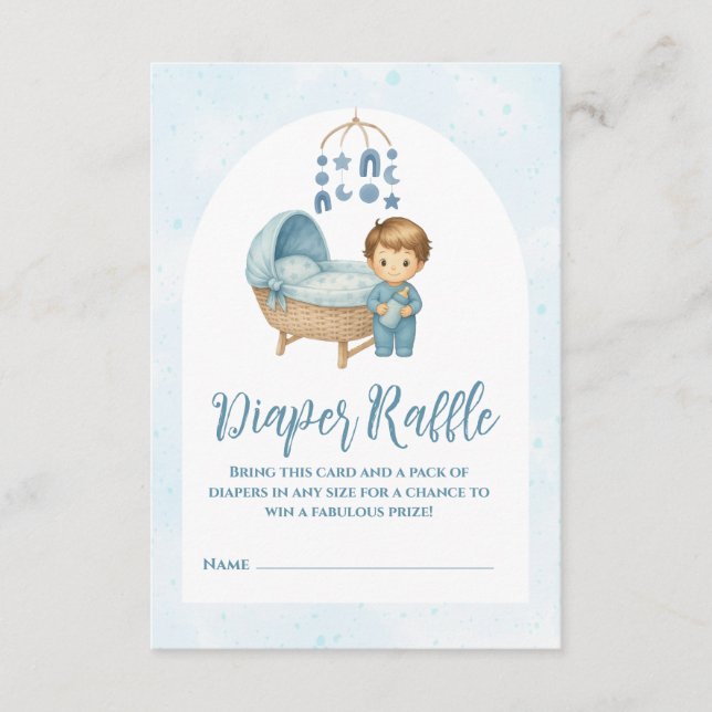 Tarjeta De Recepción Cuna móvil azul cúbica de bebé Diaper Raffle (Anverso)
