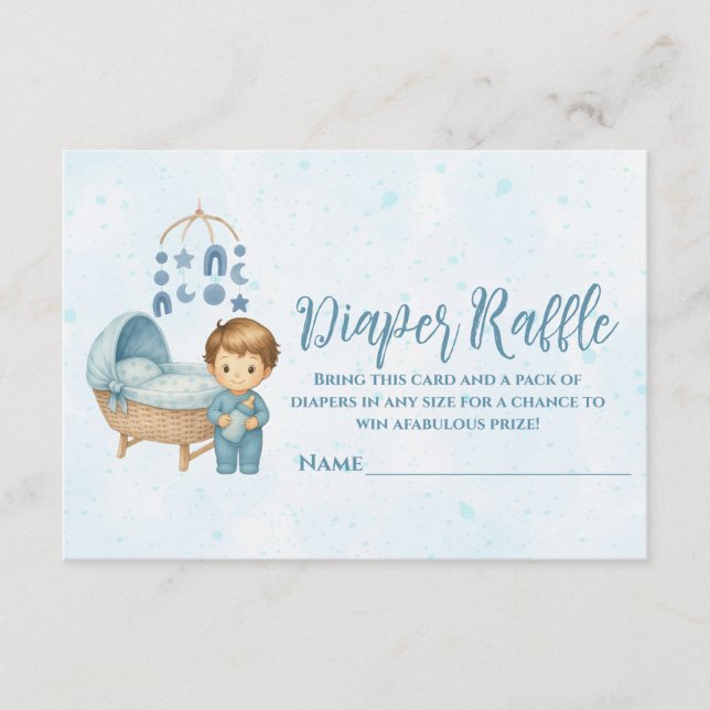 Tarjeta De Recepción Cuna móvil azul cúbica de bebé Diaper Raffle (Anverso)
