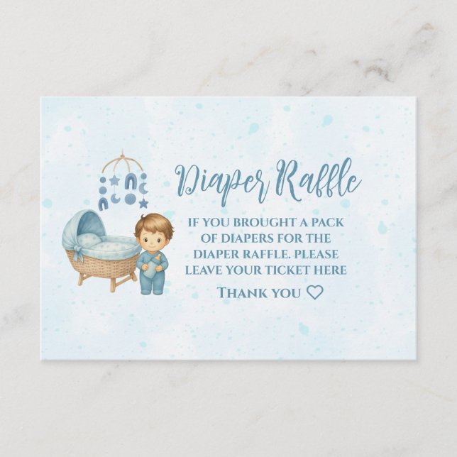 Tarjeta De Recepción Cuna móvil azul cúbica de bebé Diaper Raffle (Anverso)