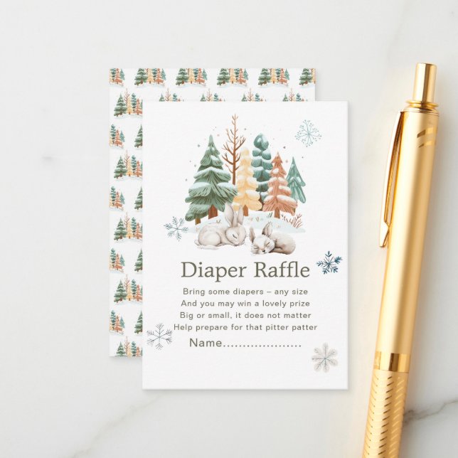 Tarjeta De Recepción Curte Winter Rabbits Baby Shower Diaper Raffle (Anverso/Reverso In Situ)