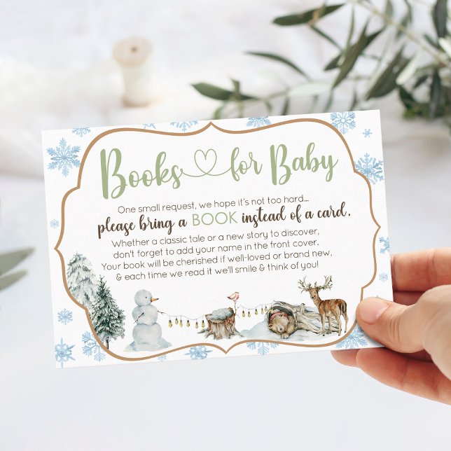 Tarjeta De Recepción Curte Winter Woodland Animals Snowflake Baby Showe (Winter Woodland animals forest friends snowflake baby shower invitation books for baby insert card)