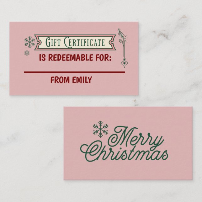 Tarjeta De Recepción Custom Christmas Coupon Card Redeemable Gift  (Anverso / Reverso)